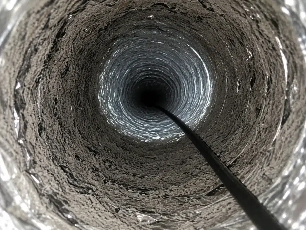 Inside of an air duct being cleaned by SteamBrite