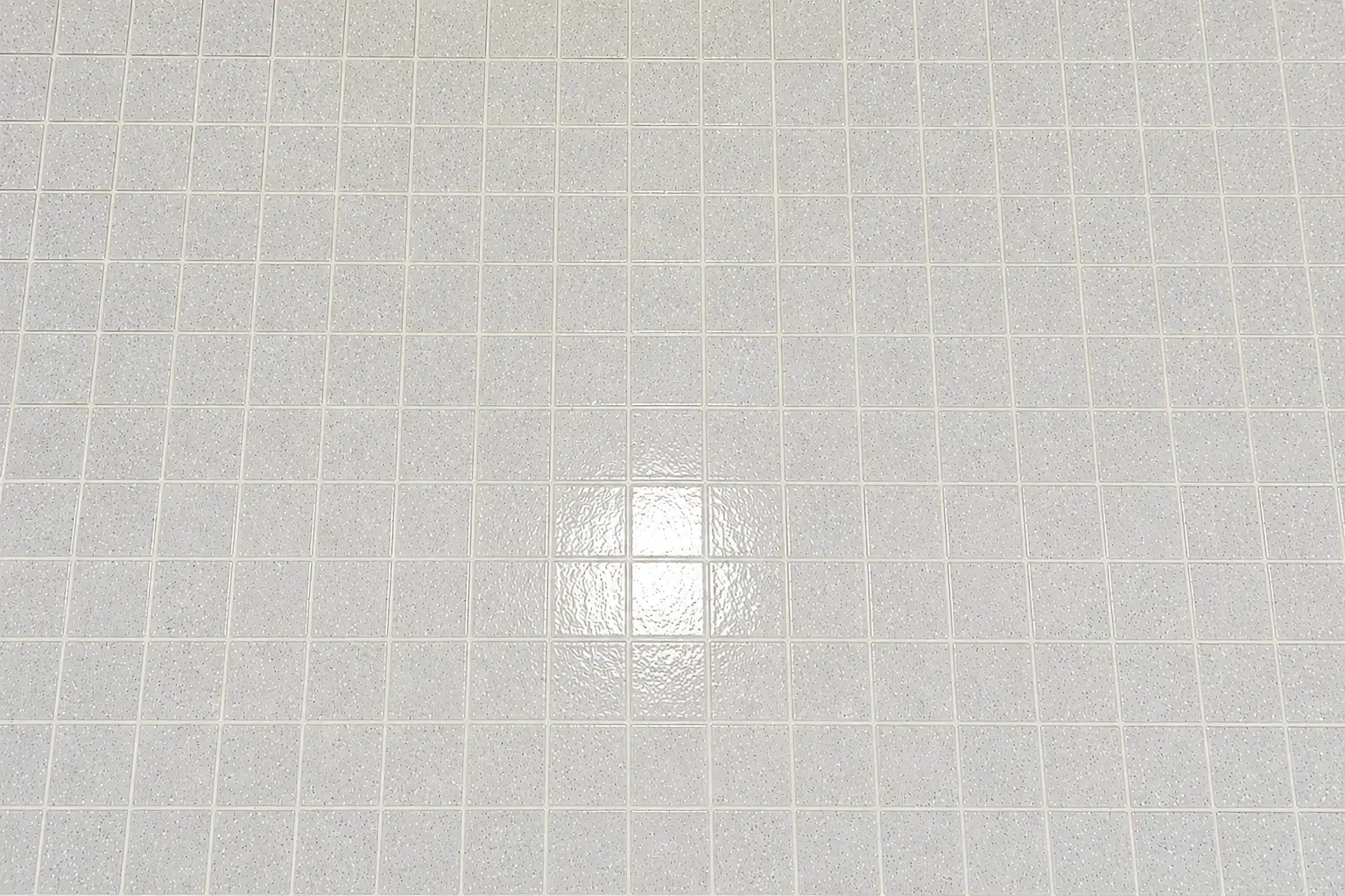 Tile and grout floor after cleaning, bright grout lines